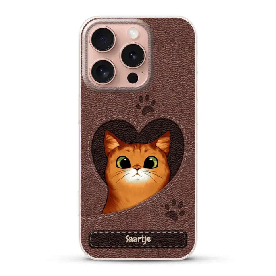Cat Heart Leather Look - Gepersonaliseerd telefoonhoesje