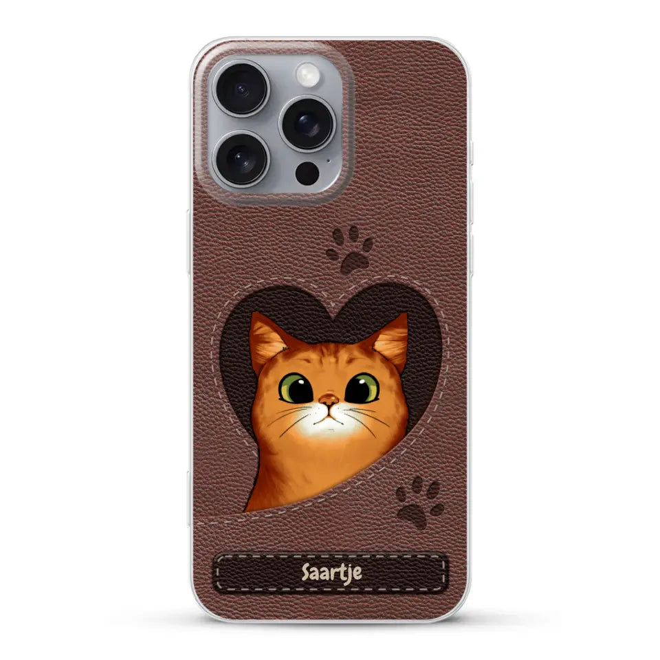 Cat Heart Leather Look - Gepersonaliseerd telefoonhoesje