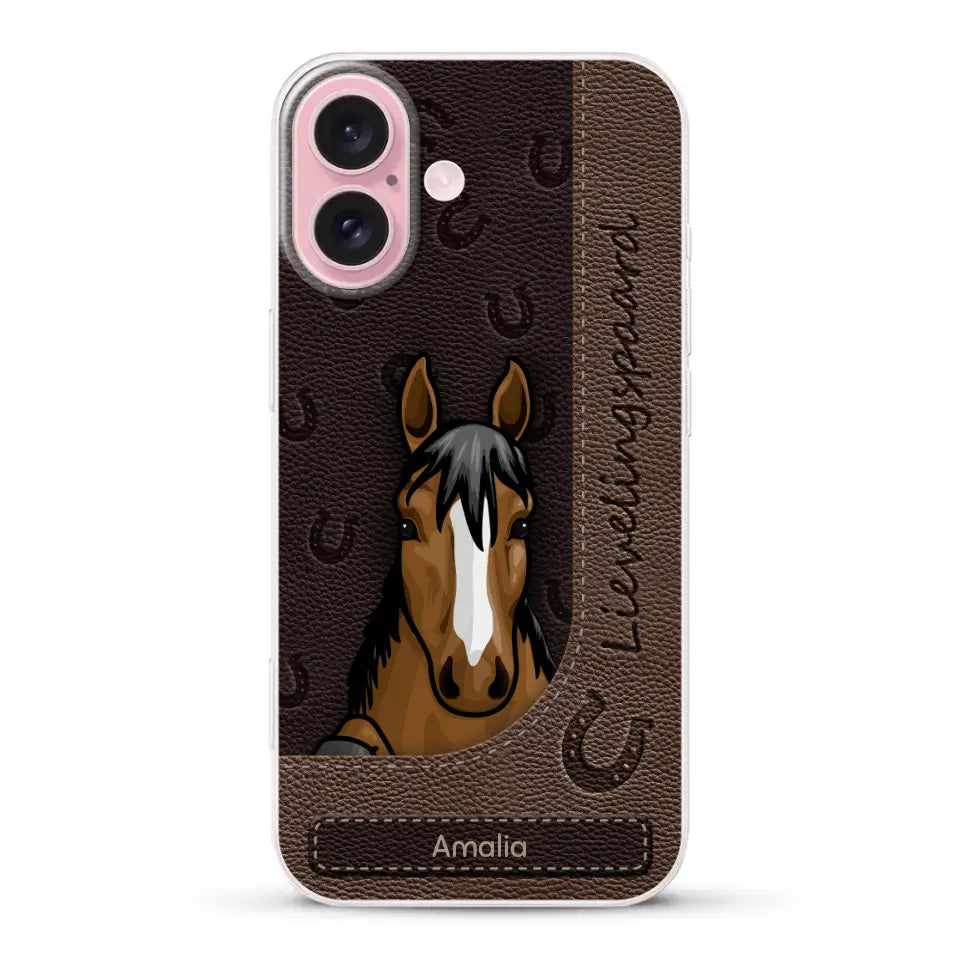 Spionerende paarden Leather Look - Gepersonaliseerd telefoonhoesje