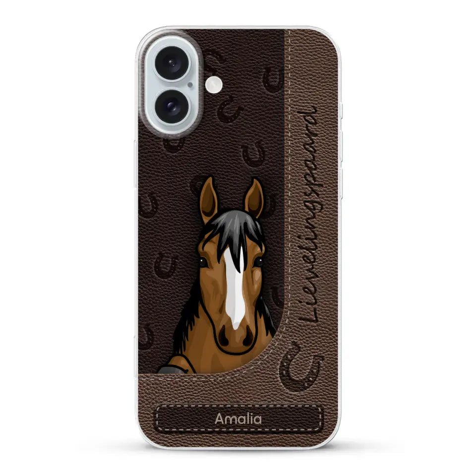 Spionerende paarden Leather Look - Gepersonaliseerd telefoonhoesje