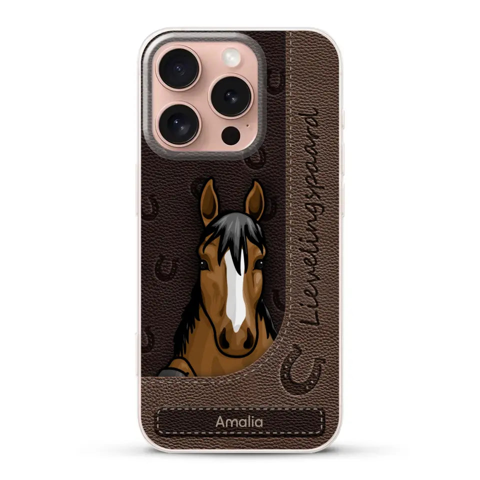 Spionerende paarden Leather Look - Gepersonaliseerd telefoonhoesje