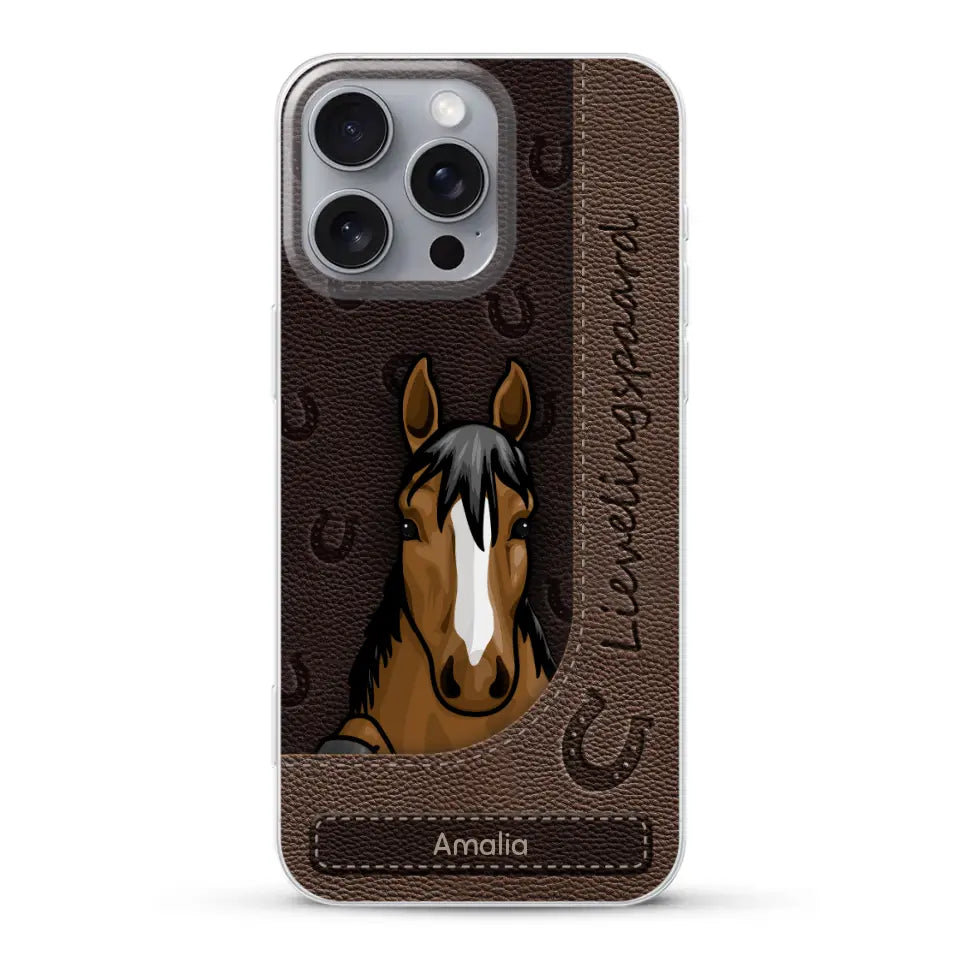 Spionerende paarden Leather Look - Gepersonaliseerd telefoonhoesje