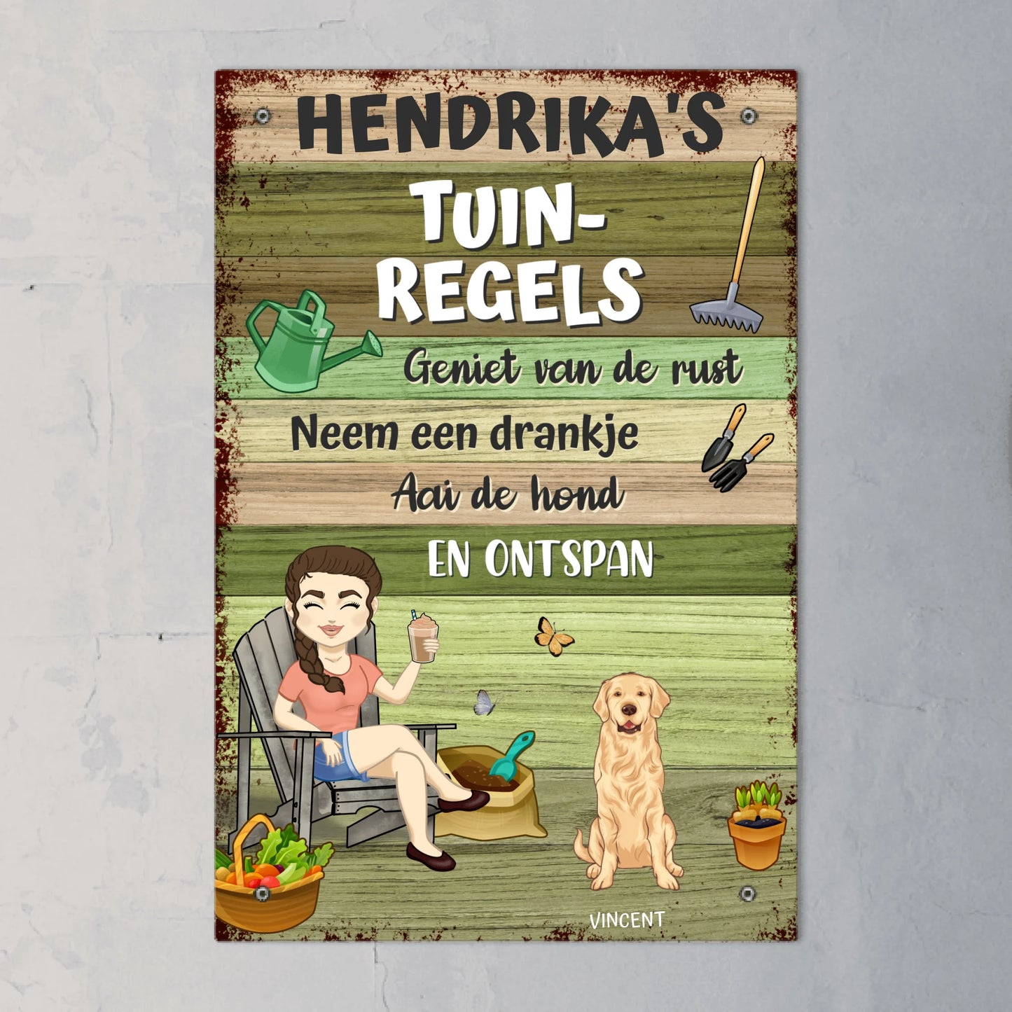 Tuinregels met hond - Gepersonaliseerd tuinbordje
