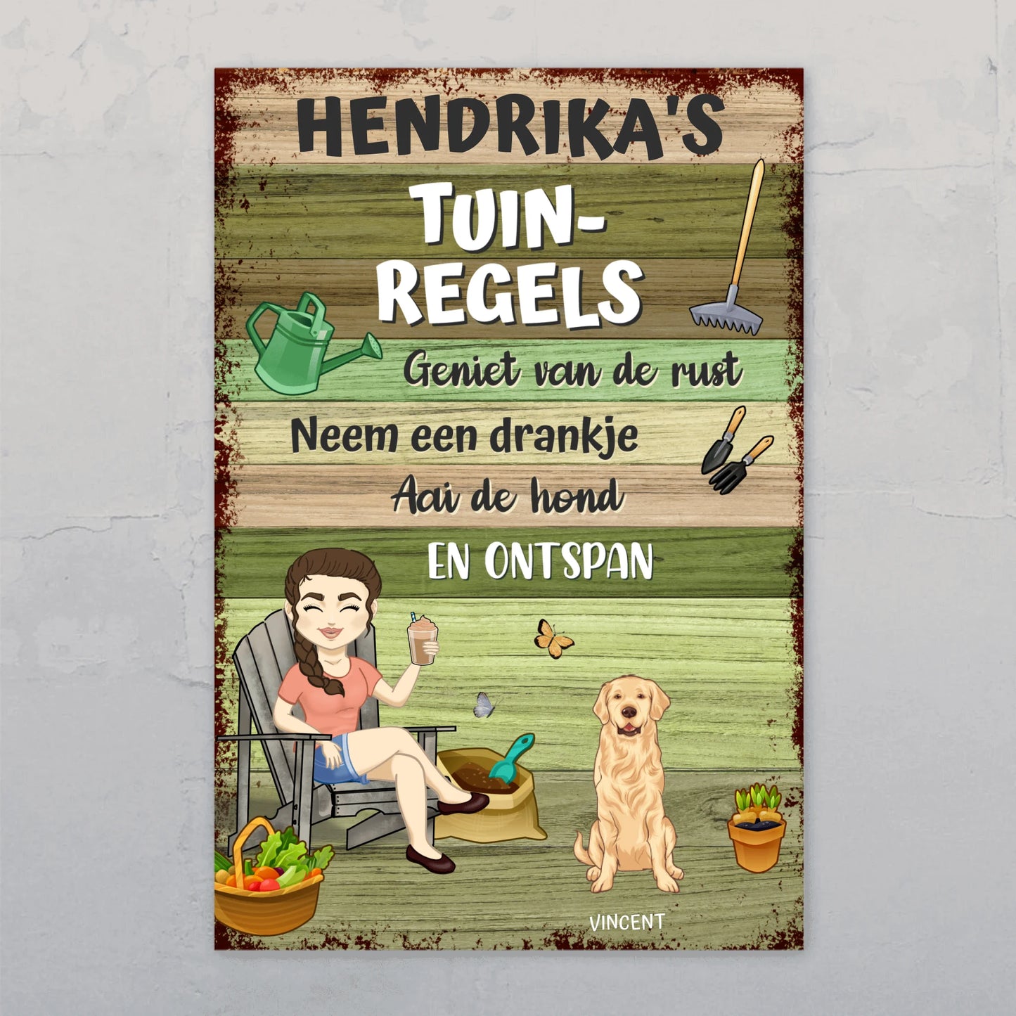 Tuinregels met hond - Gepersonaliseerd tuinbordje
