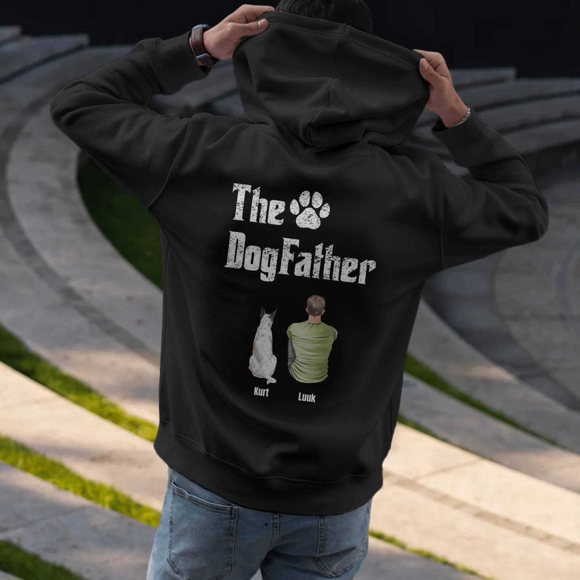 Man putting on hoodie - Black