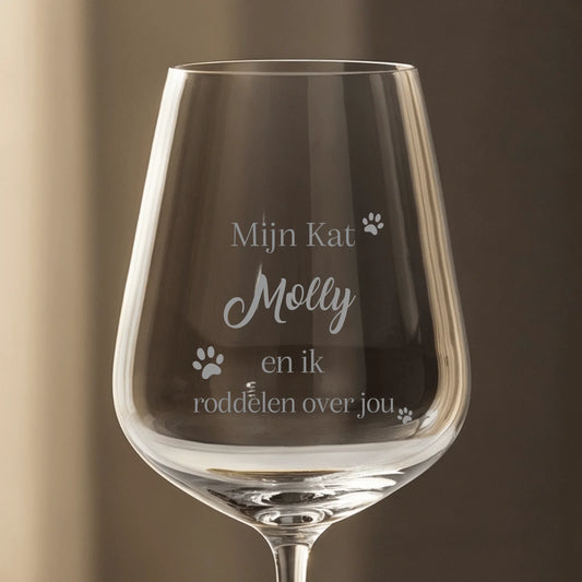 Mijn kat en ik roddelen over jou - Gepersonaliseerde wijnglas