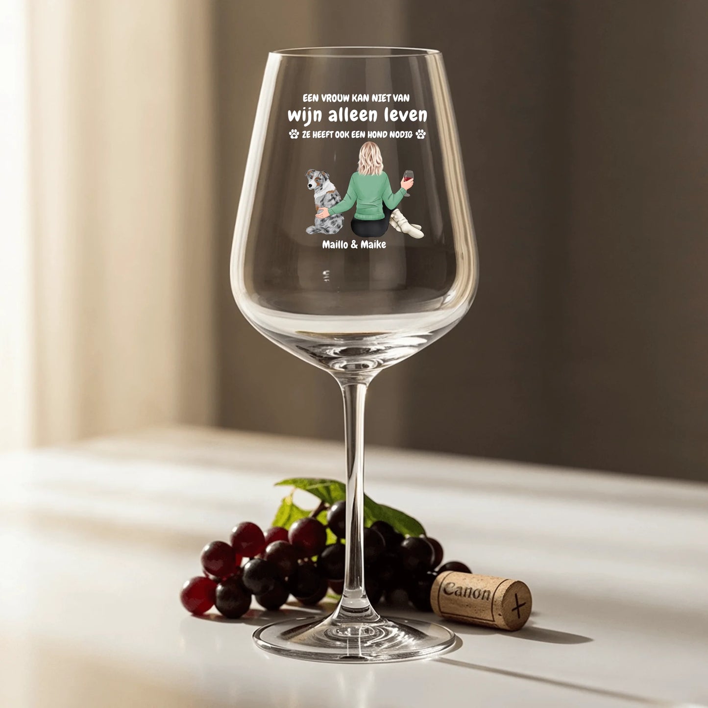 Geen overleving zonder wijn en dieren - Gepersonaliseerd wijnglas
