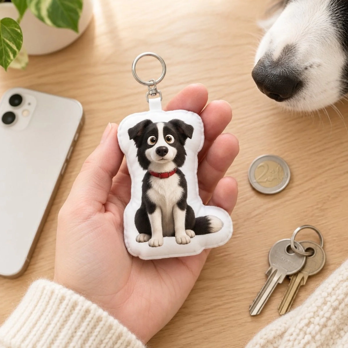 Gepersonaliseerde gevormde sleutelhanger – Cartoon - in de handpalm - Pet Printed