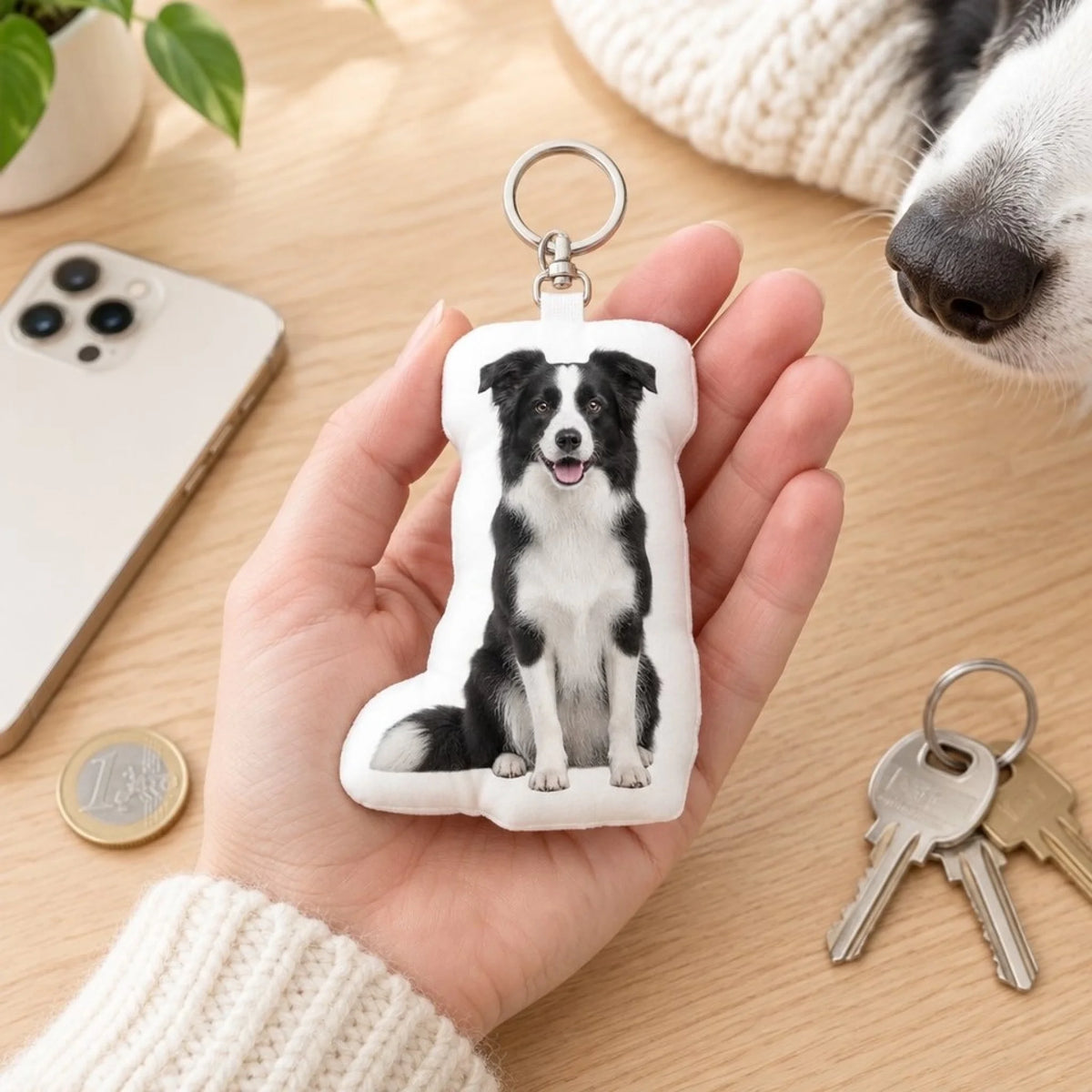 Gepersonaliseerde gevormde sleutelhanger – Jouw foto met je hond - in de handpalm - Pet Printed