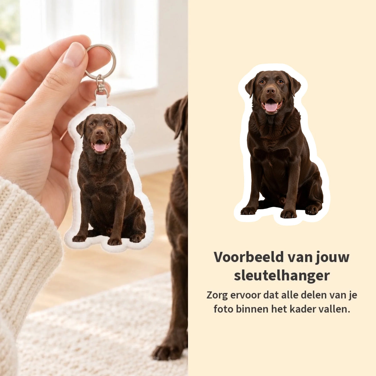 Gepersonaliseerde gevormde sleutelhanger – Jouw foto met je hond - voorbeeld - Pet Printed