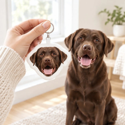 Gepersonaliseerde gevormde sleutelhanger – Jouw gezicht - in de hand - Pet Printed