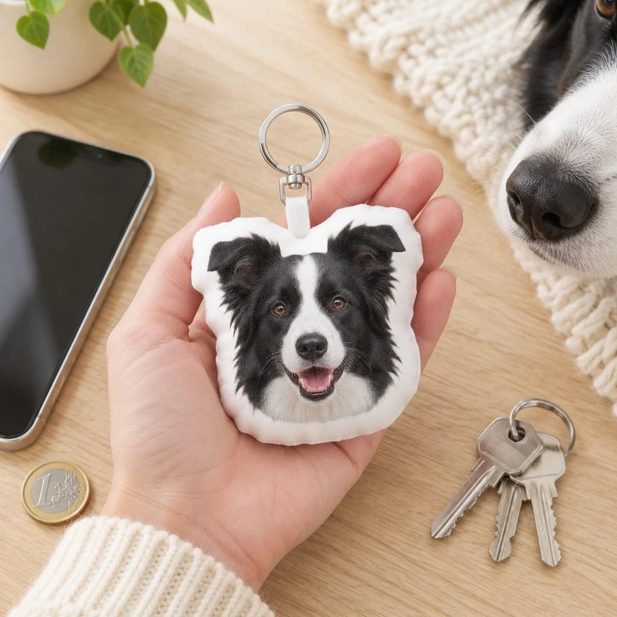 Gepersonaliseerde gevormde sleutelhanger – Jouw gezicht - in de handpalm - Pet Printed